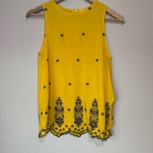 Love Tree Yellow Embroidered Sleeveless Top – Size M